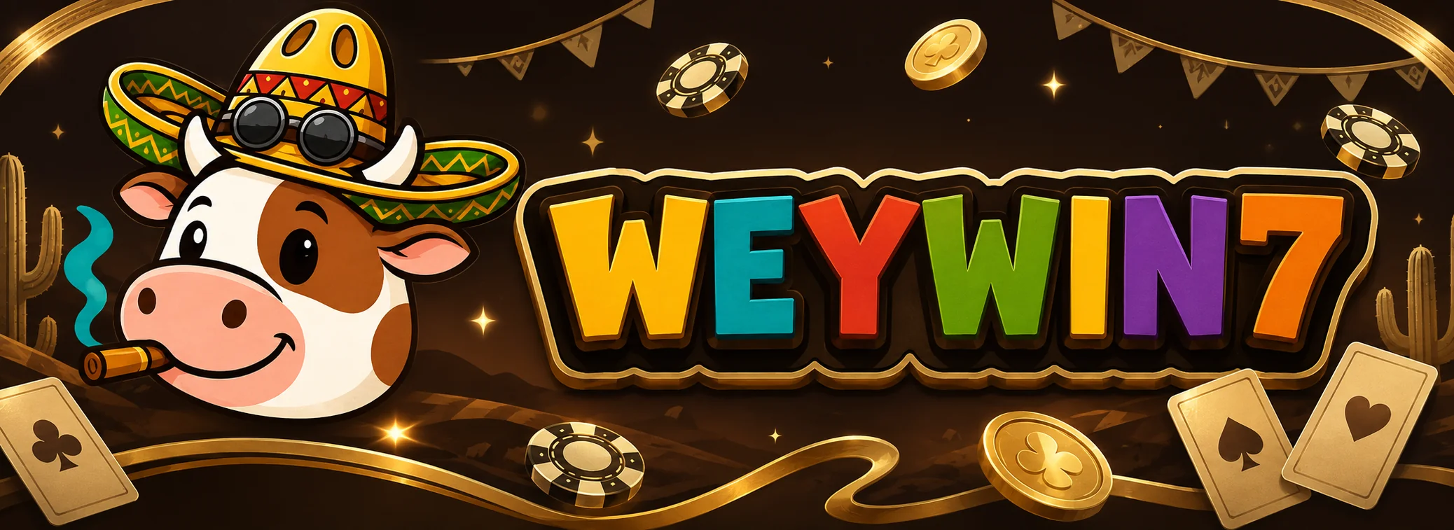 Banner de WeyWin7 Casino con la vaca del sombrero y el bono de registro de $200 MXN